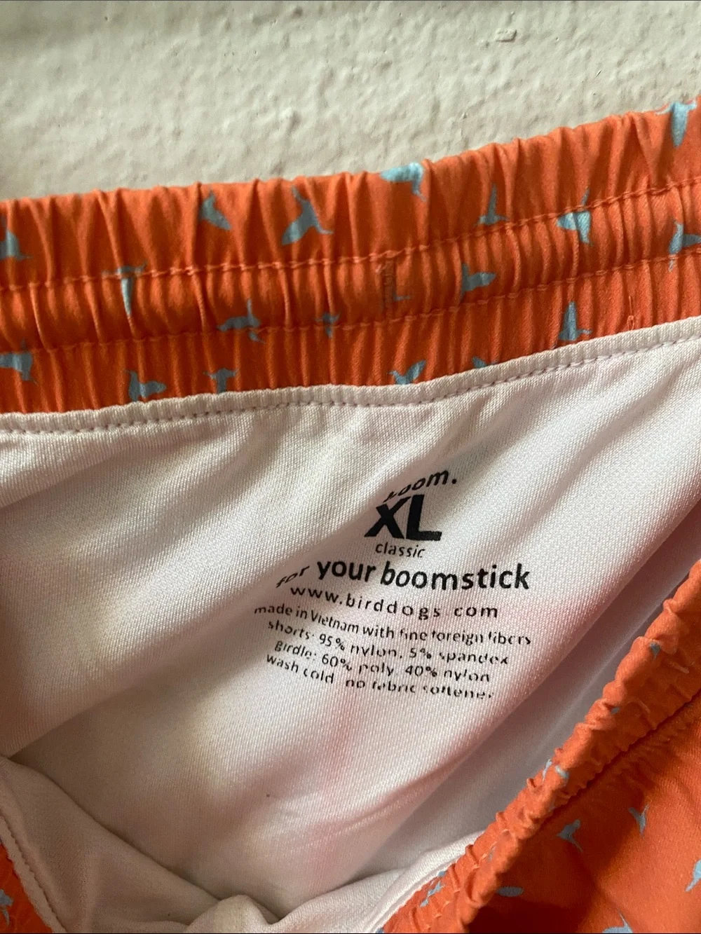 Birddogs Men’s Orange and White bird print Inner Banks Swim Trunks XL